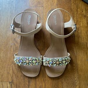 Dune London Leather Mahala Jeweled Heeled Sandals Block Heels